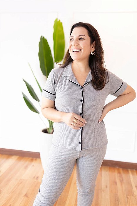 PIJAMA AMERICANO MEIA ESTAÇÃO - CINZA