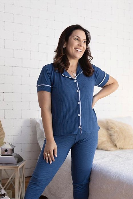 PIJAMA AMERICANO MEIA ESTAÇÃO - AZUL ATALAIA