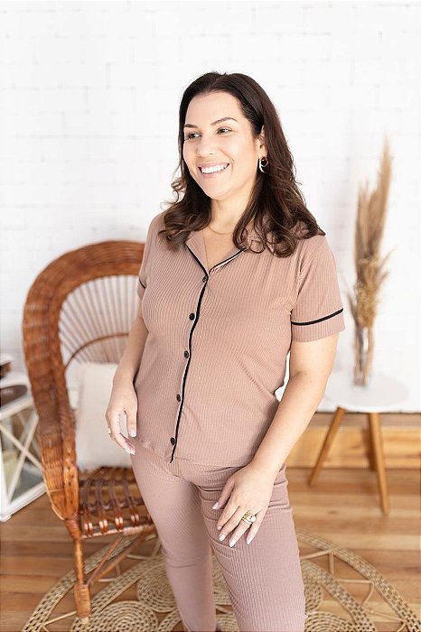 PIJAMA AMERICANO MEIA ESTAÇÃO - CHOCOLATE