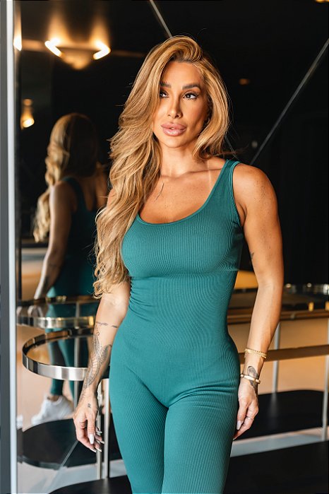 MACACÃO LONGO FITNESS BRUNA - VERDE PETROLÉO