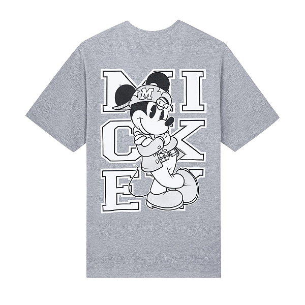 Tee High Mickey Script Heather Grey