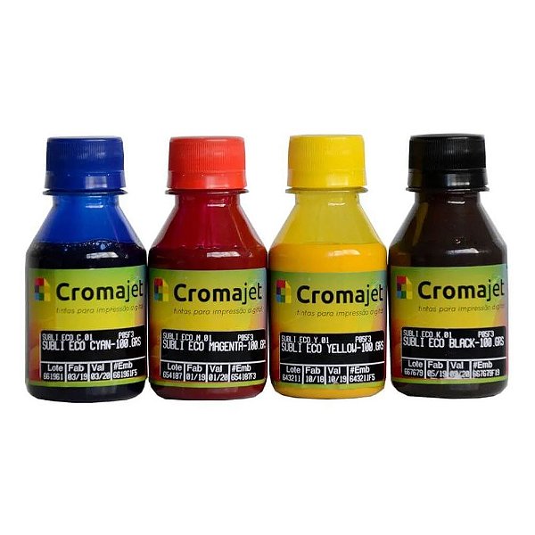Cromajet PQF extra tinta sublimática kit 4 cores 100 ml - Cyan, magenta, black e yellow
