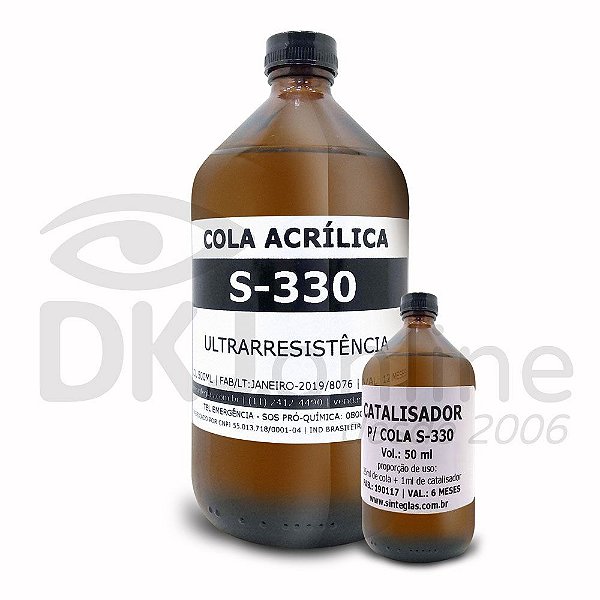 S-330 cola para acrílico 100% acrílica bicomponente de ultra resistência 500 ml Sinteglas
