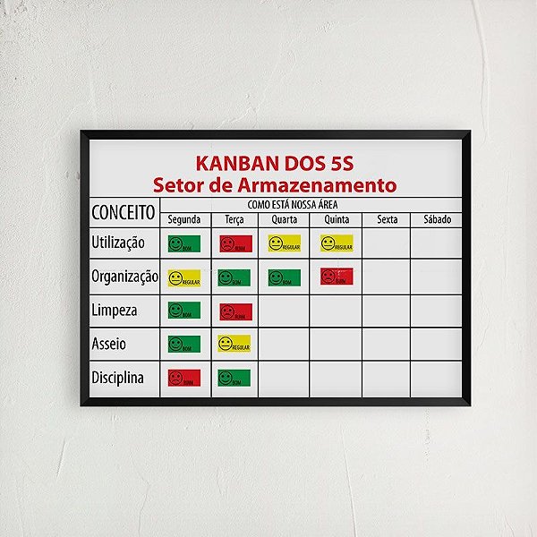 Quadro Kanban do 5 S 60 x 90 cm totalmente personalizado em chapa galvanizada