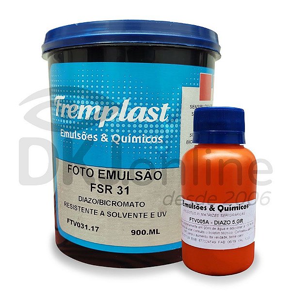Foto emulsão FSR31 900 ml + sensibilizante diazo 5 gr resistente a solvente e u.v.