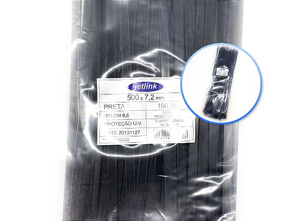 Kit Abraçadeiras Cinto Plástico Nylon 100 Un 7,2 Mm X 500 Mm