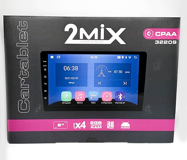 Rádio Multimídia Cartablet 2MIX Android 9 Polegadas 32GB 2GB Ram