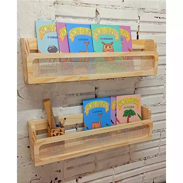 Kit com 2 prateleiras em pinus e talagarça