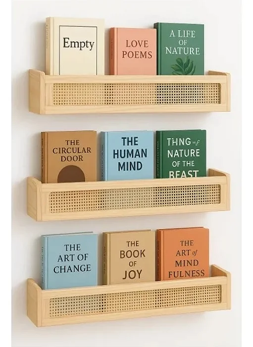 Kit Com 3 Prateleiras Em Pinus E Talagarça