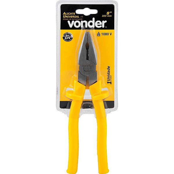 Alicate universal 8", cromo vanádio, com isolação até 1.000 V, VONDER