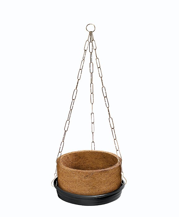 Vaso xaxim em fibra de coco com prato e corrente numero 2