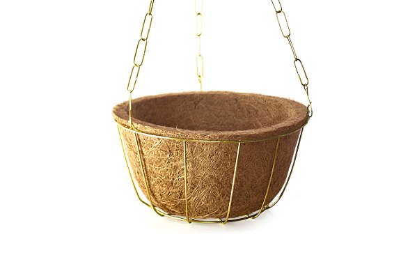 Vaso xaxim em fibra de coco de pendurar com estrutura de ferro e corrente Médio