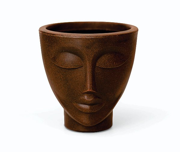 Vaso Decorativo Face Rosto Mulher 17 cm de Altura 2 litros Café