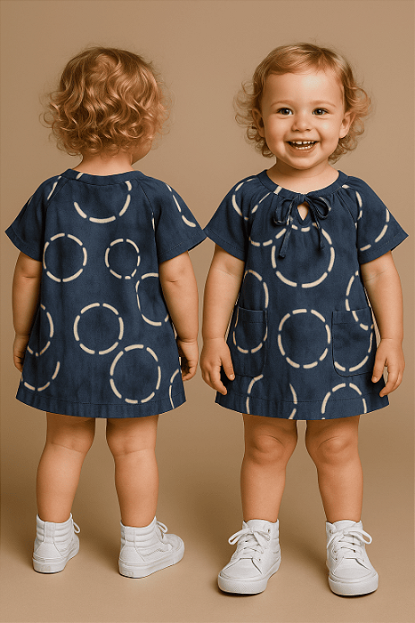 Vestido azul Green com estampa de círculos