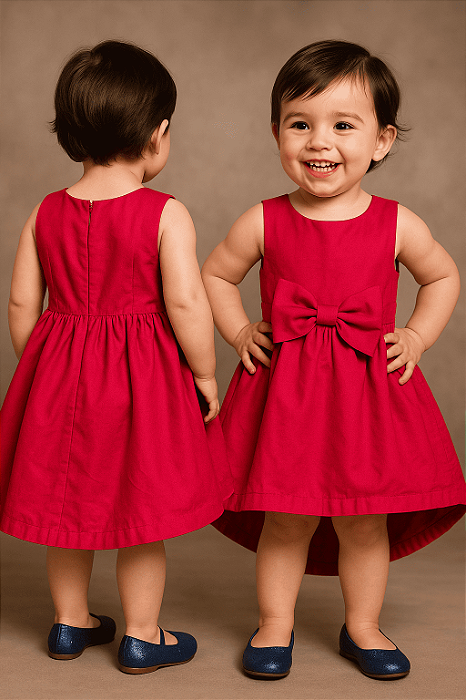 Vestido Infantil Hope & Henry Vermelho com Laço - Tamanho 18 a 24 meses