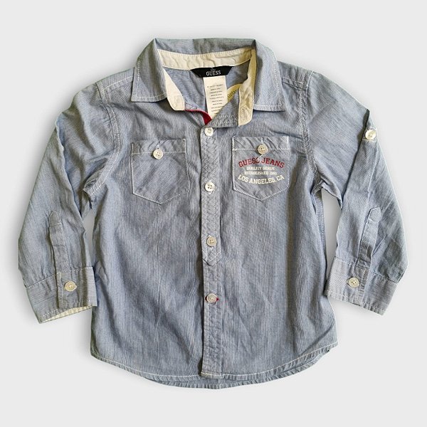 Camisa Listrada Azul e Branco Guess
