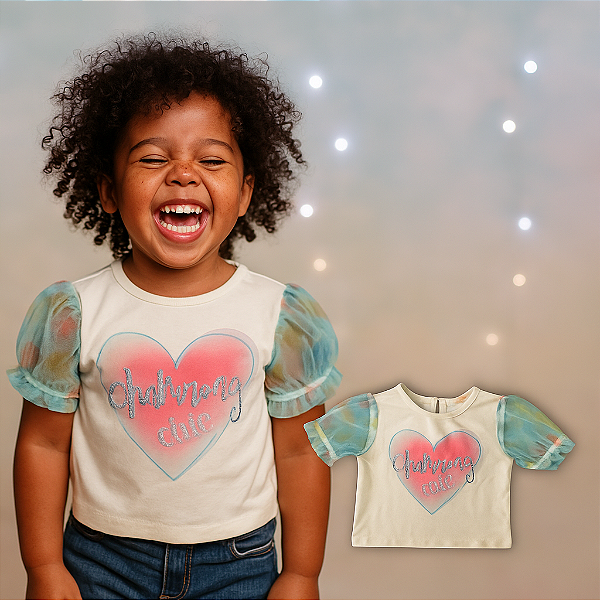 Blusa com mangas em tule Bambollina