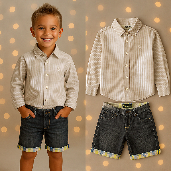 Bermuda Jeans com detalhe Xadrez Calvin Klein (10 anos)