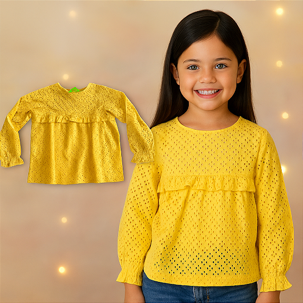Blusa Amarela em Laise Gocco (5 a 6 anos)