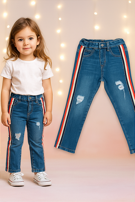 Calça Jeans com Listras Laterais Paola Bimbi (3 anos)