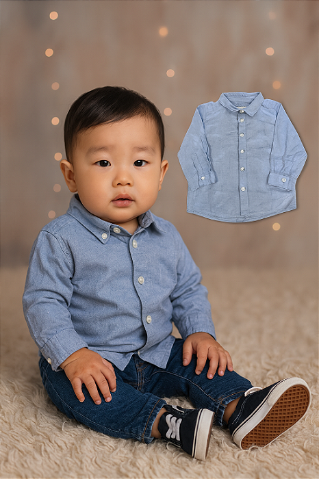 Camisa Bebê Azul H&m (9 a 12 meses)