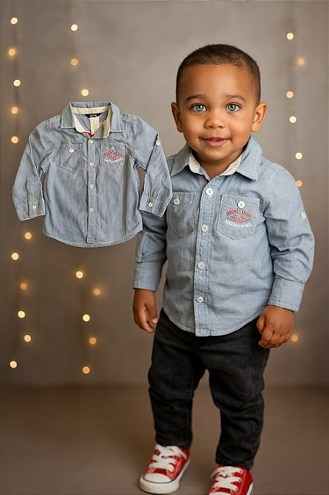 Camisa Listrada Azul e Branco Guess (24 meses)