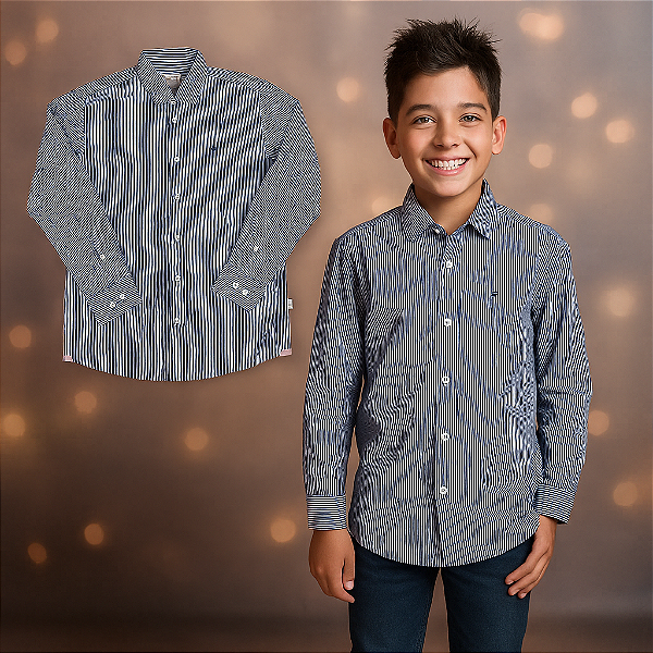 Camisa Listrada Azul VRK (10 anos)