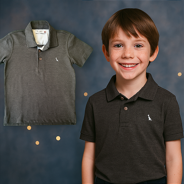 Camisa Polo em Malha Cinza Mescla Reserva Mini (8 anos)