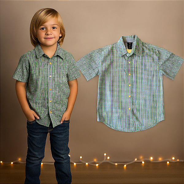 Camisa Xadrez Azul e Verde Gap Kids (6 a 7 anos)