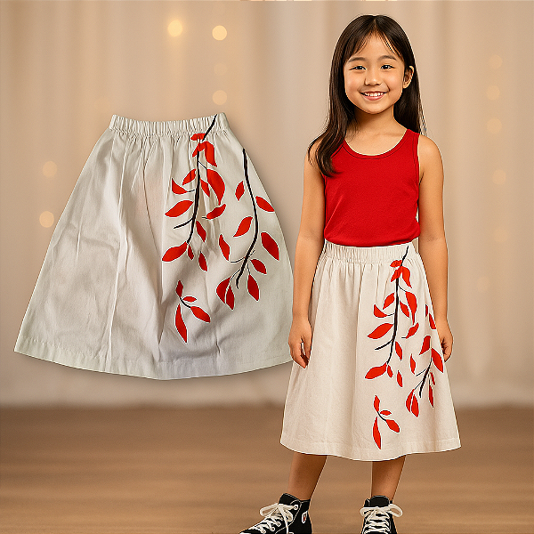 Saia com Estampa de Galhos e Folhas Green (6 anos)