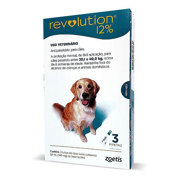 Antipulgas Revolution 240 mg Cães 20 A 40 kg - 3 Pipetas