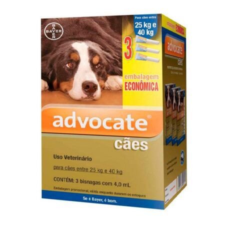 Combo Advocate p/ Cães de 25 a 40 kg – 3 Bisnagas de 4,0 ml – Antipulgas e Carrapatos