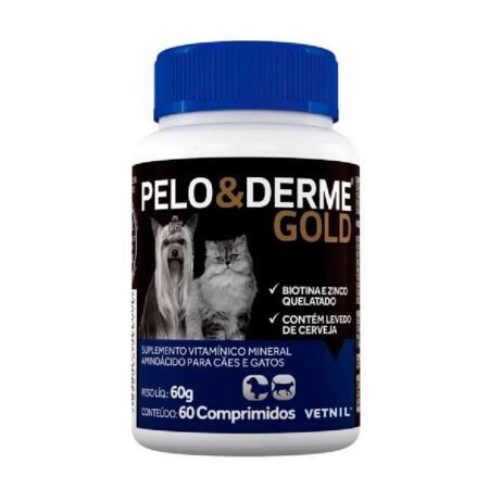 Suplemento Pelo e Derme Gold Vetnil p/ Cães e Gatos - 60 Comprimidos