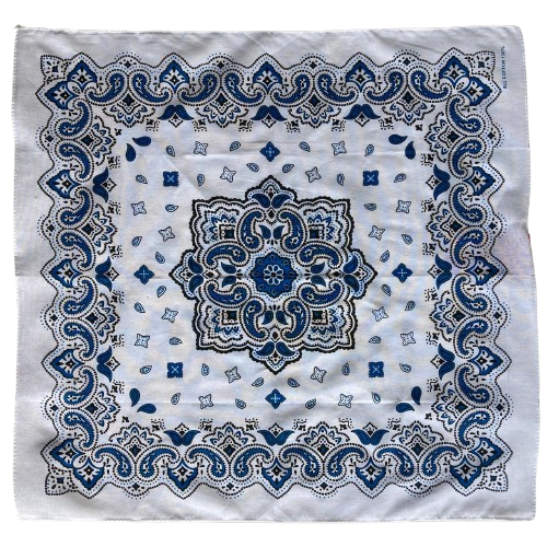 Bandana Branca Arabesco Fundo Azul Bic