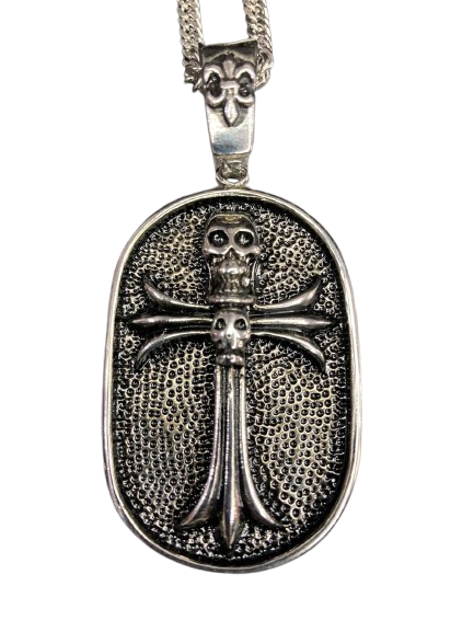 Colar Tag Cruz e Crânios - Aço Inoxidável