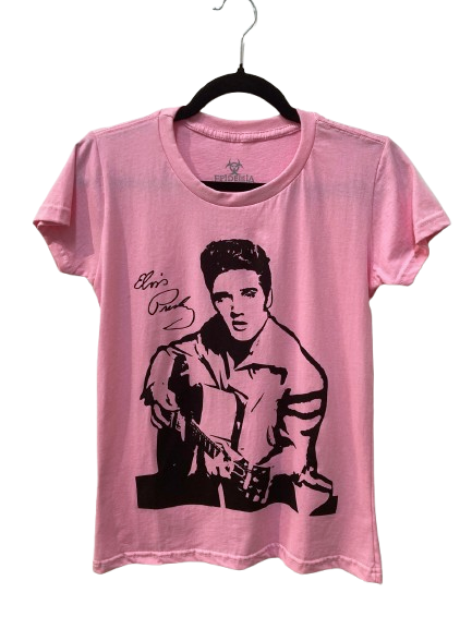 Camiseta Feminina Rosa Elvis Presley.