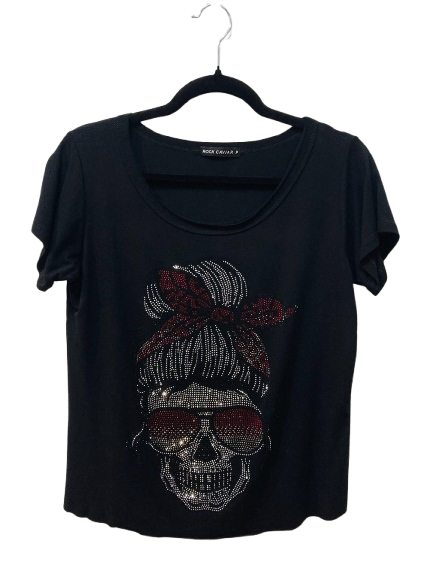 Blusa Feminina com Caveira de Laço em Pedraria.
