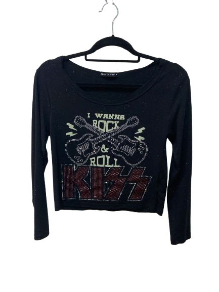 Cropped Manga Longa KISS “I Wanna Rock & Roll” com Pedrarias
