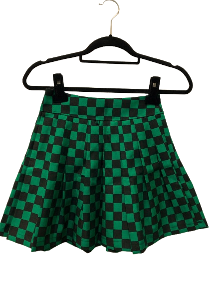 Saia Plissada Xadrez Verde e Preta