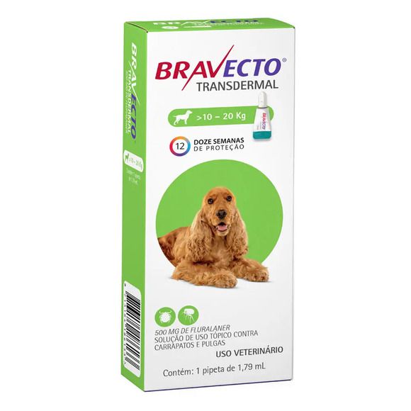 Antipulgas e Carrapatos MSDBravecto Transdermal Cães 10 A 20 Kg 500 mg
