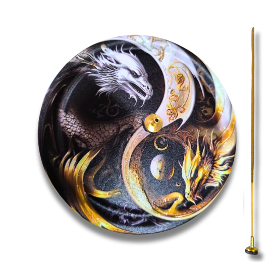 Incensário de Metal (Imã) Dragão Branco e Dourado
