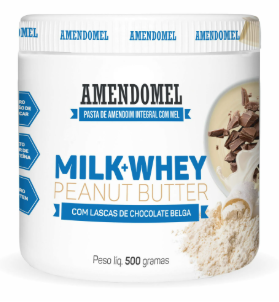Amendomel Milk + Whey com Lascas de Chocolate Belga - Pasta Amendoim (500g)