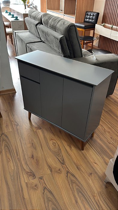 Balcão buffet cinza 90cm de largura  com 1 gaveta e 3 portas