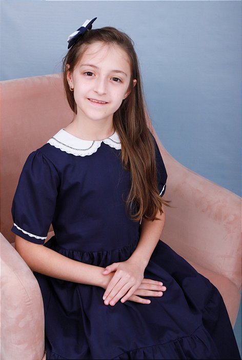 Manga Camponesa Vestido Manga De Boneca Vestido Marinho Gola