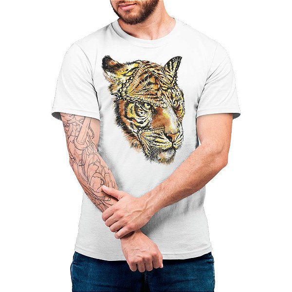 Tigre e Borboleta - Camiseta Basicona Unissex