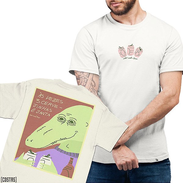 Três Cervejinhas - FRENTE e COSTAS - Camiseta Basicona Unissex