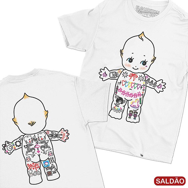 Bebê Tatuado - FRENTE e COSTAS - Camiseta Basicona Unissex-Saldão