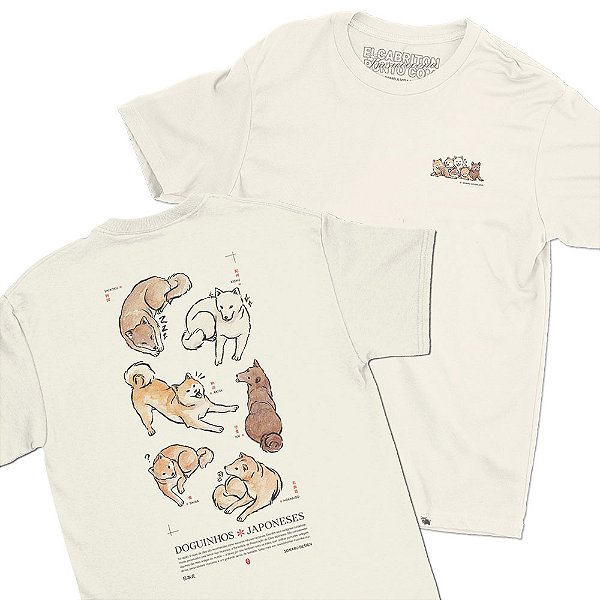 Doguinhos Japoneses - FRENTE e COSTAS - Camiseta Basicona Unissex