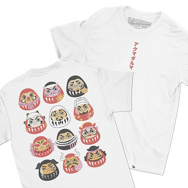 Akuma Daruma - FRENTE e COSTAS - Camiseta Basicona Unissex