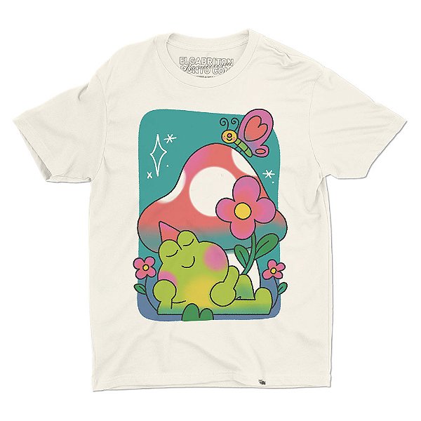 Sapinho, Cogumelo e Borboleta - Camiseta Basicona Unissex
